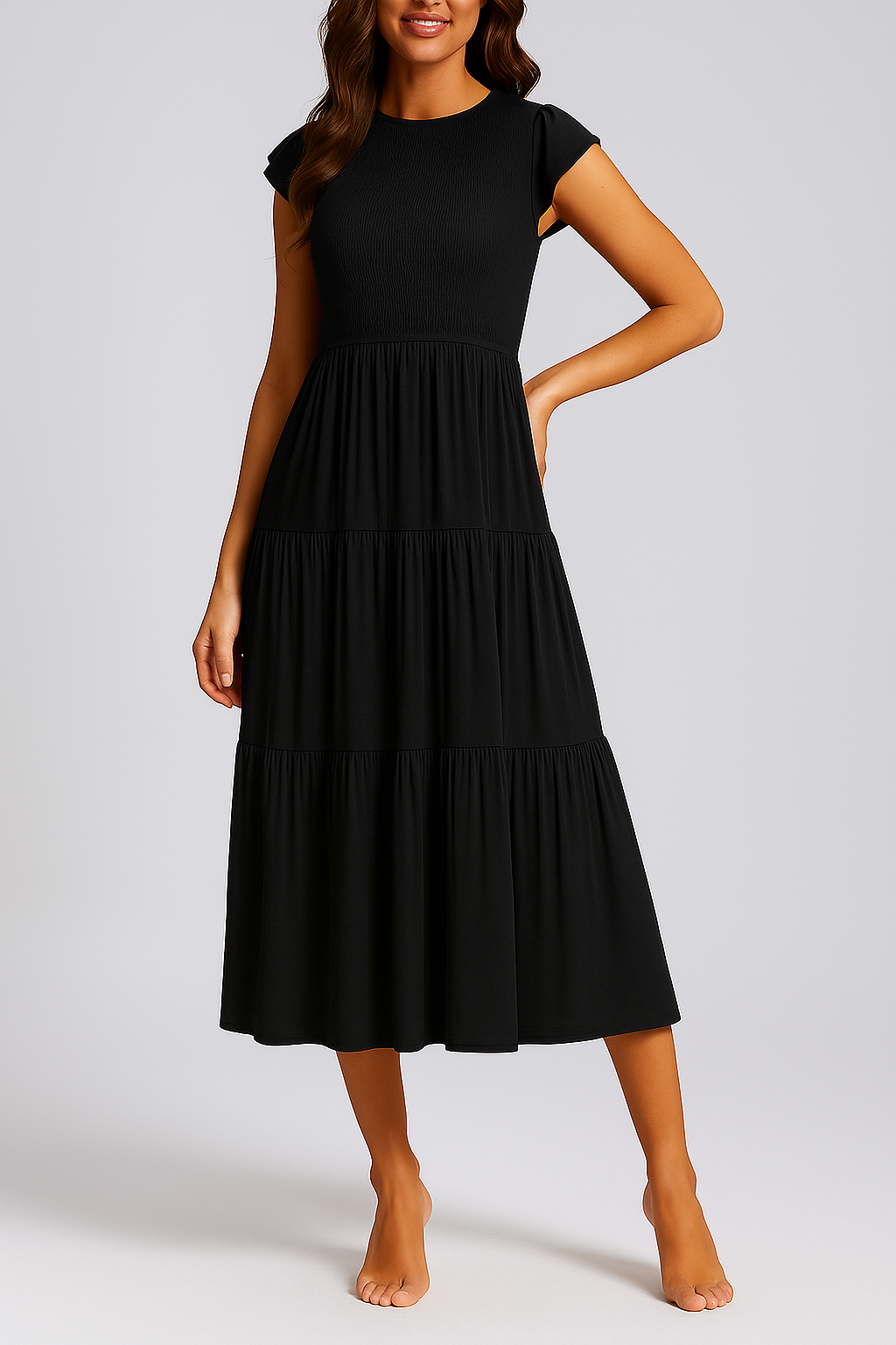 Civetta Sleeve Pleated Layered Swing Dress - Civetta Couture