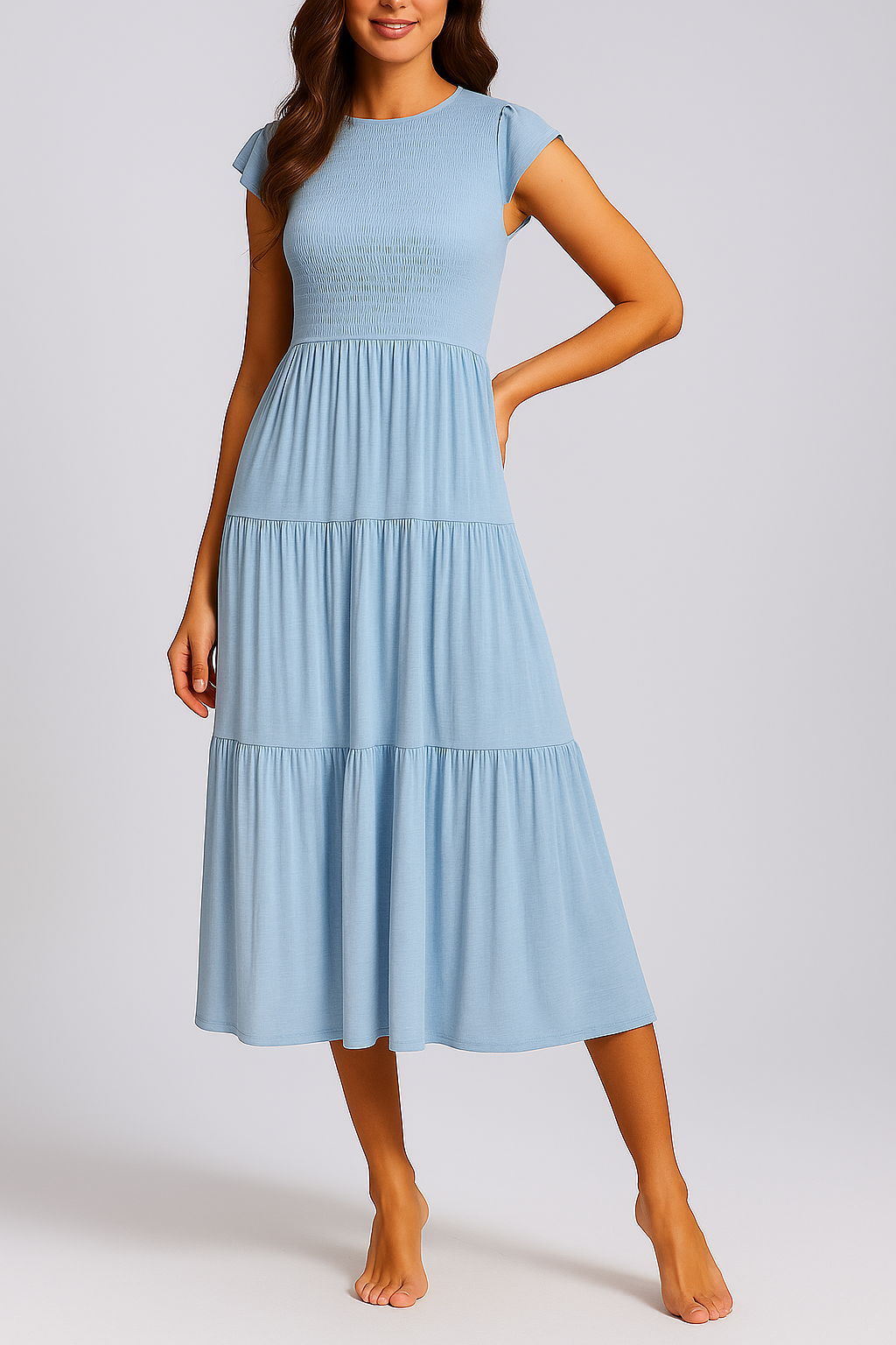Civetta Sleeve Pleated Layered Swing Dress - Civetta Couture