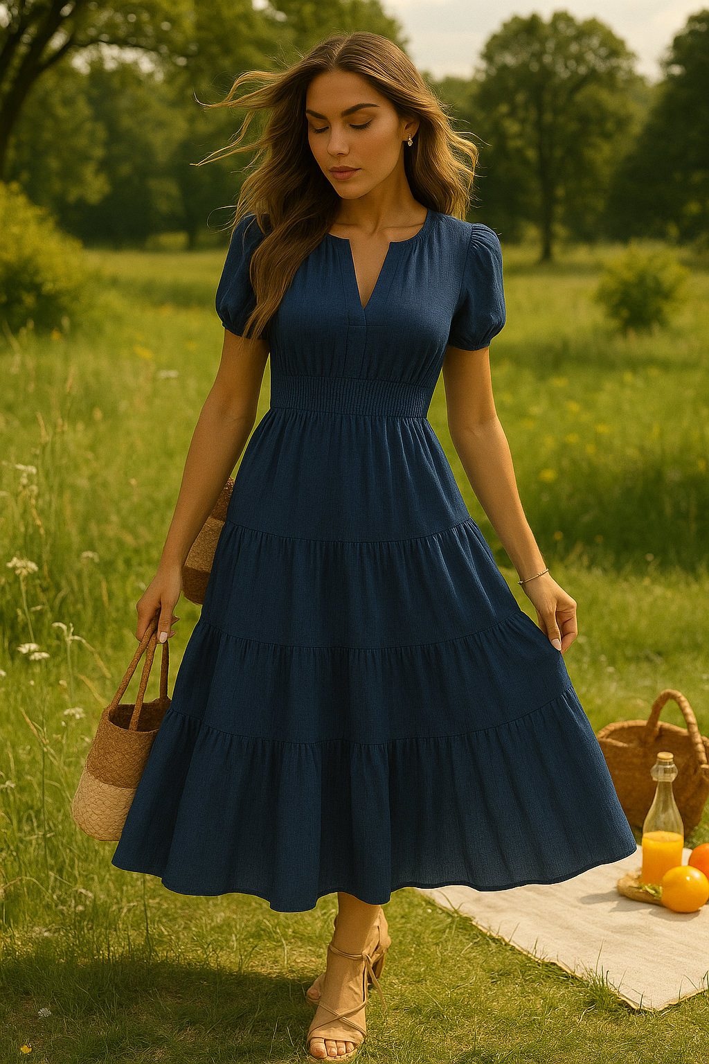 Civetta V-neck Puff Sleeve Swing Dress - Civetta Couture