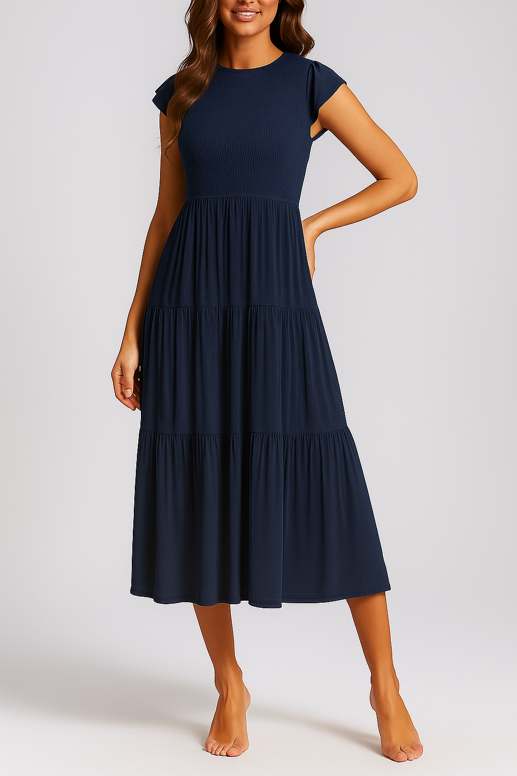 Civetta Sleeve Pleated Layered Swing Dress - Civetta Couture