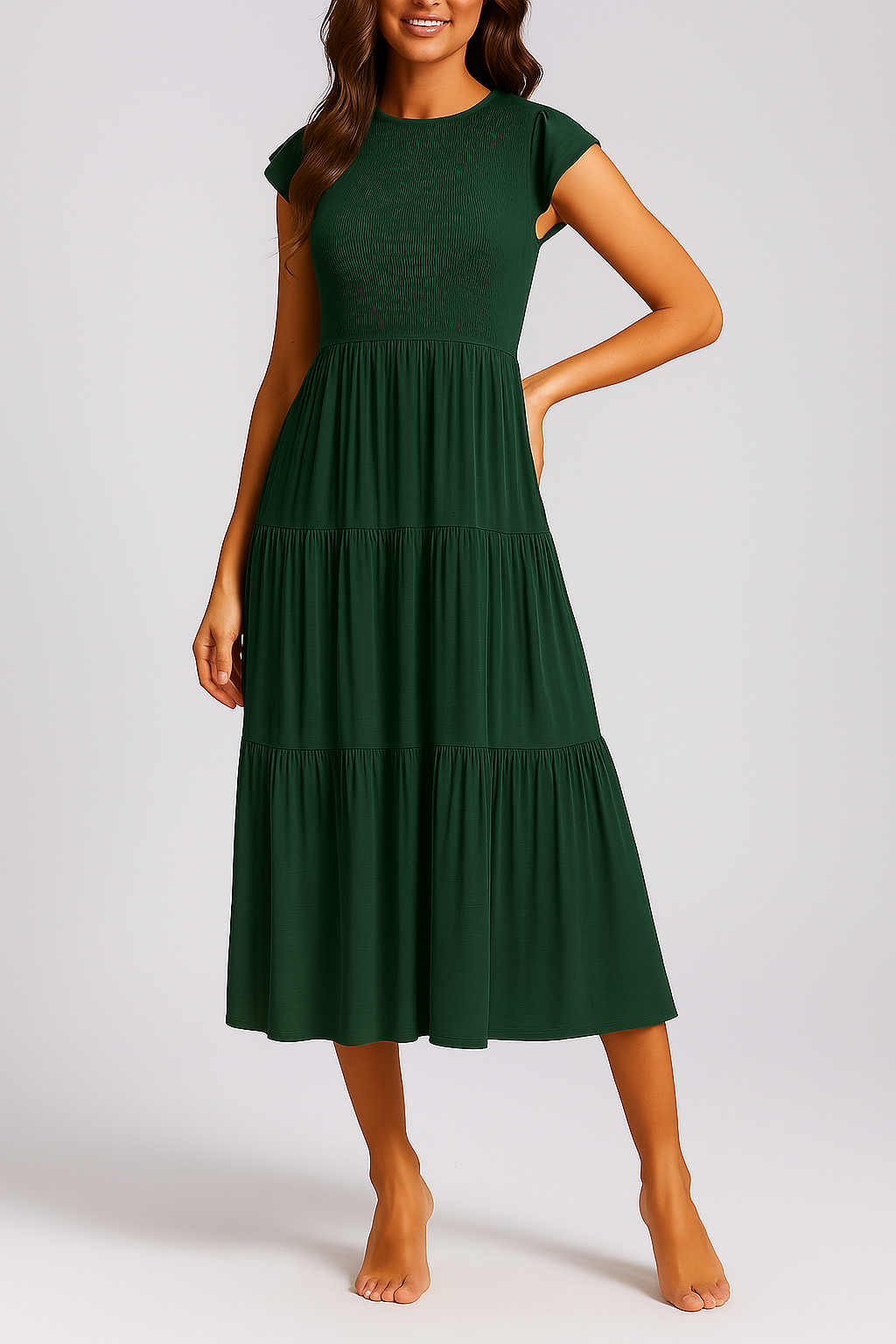 Civetta Sleeve Pleated Layered Swing Dress - Civetta Couture
